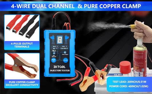 🔧 Kit Profesional de Limpieza y Comprobación de Inyectores ZKTCOL Universal – 8 Modos de Pulso – Doble Canal – Incluye 8 Adaptadores